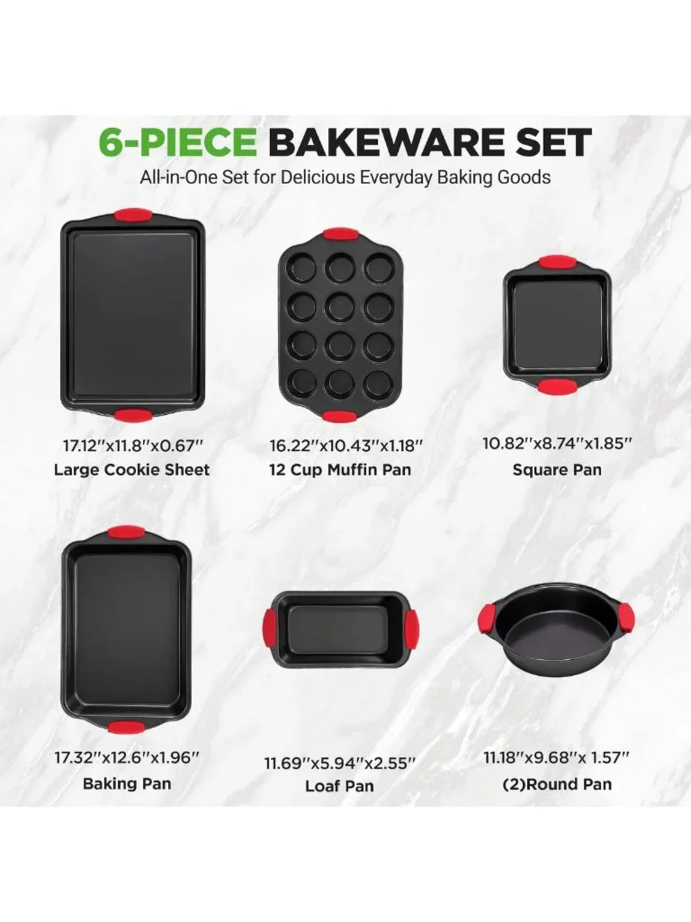 6-Piece Nonstick Bakeware Set - Durable Carbon Steel Pans for Easy Baking